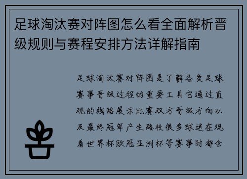足球淘汰赛对阵图怎么看全面解析晋级规则与赛程安排方法详解指南